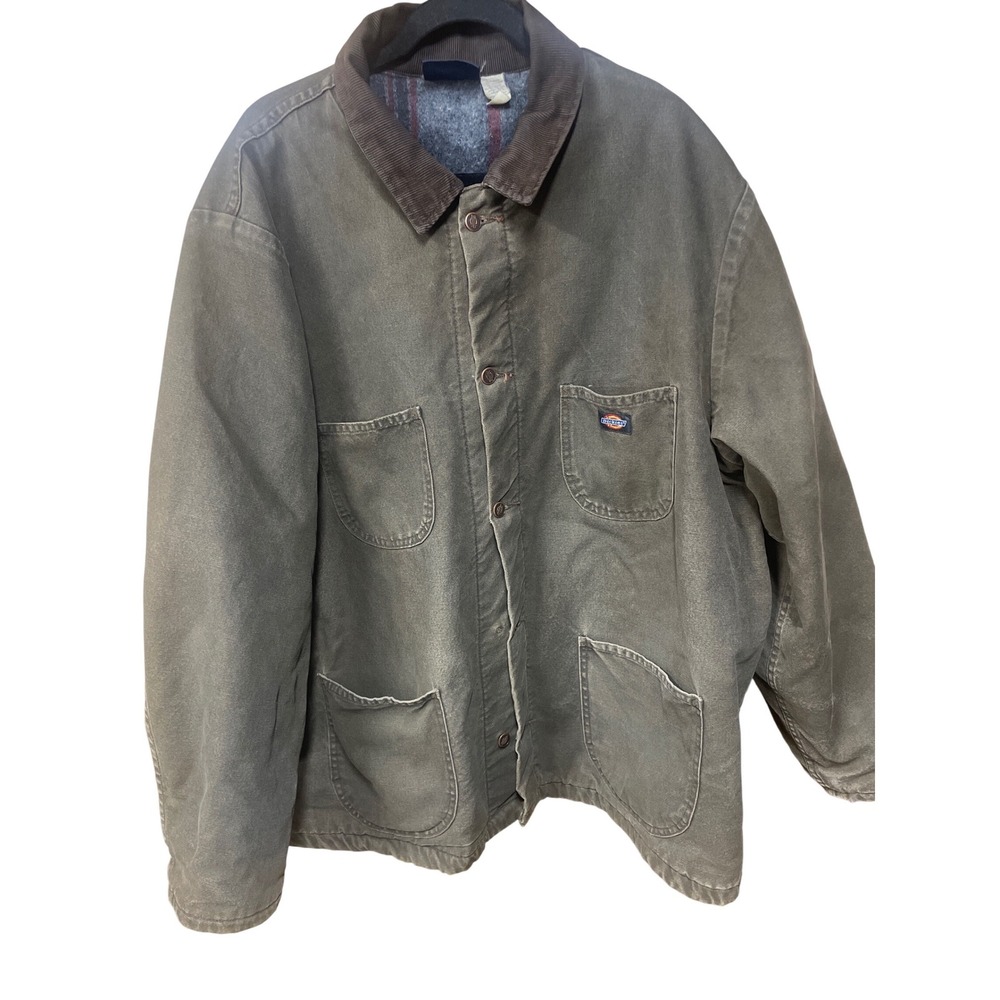 Dickies Men's Lined Canvas Chore Coat Green Brown Corduroy Collar Workwear‎ 2XL